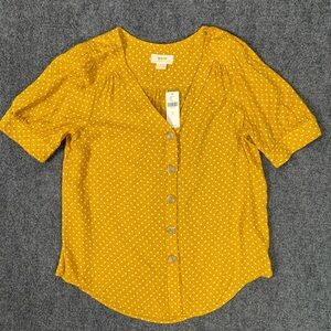 NWT Maeve Anthropologie Mustard Polka Dot Button Front Blouse Size 2